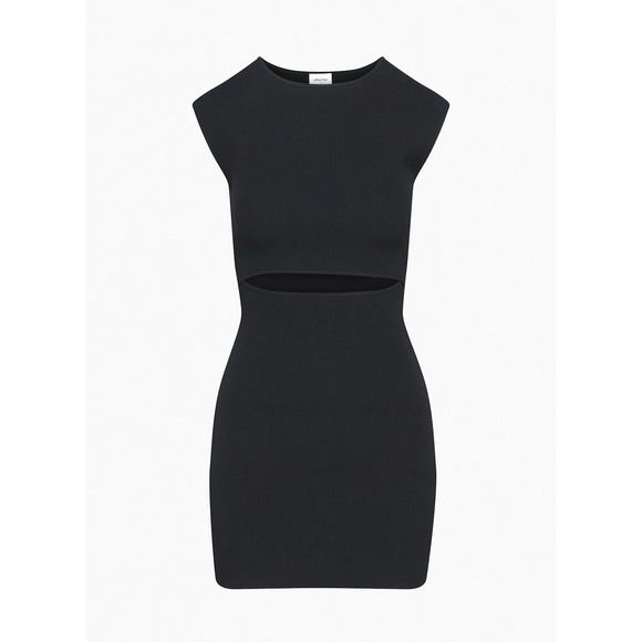 Wilfred‎ Free Cutout Ribbed Mini Dress Black Sleeveless Bodycon Aritzia S LBD - Picture 2 of 8
